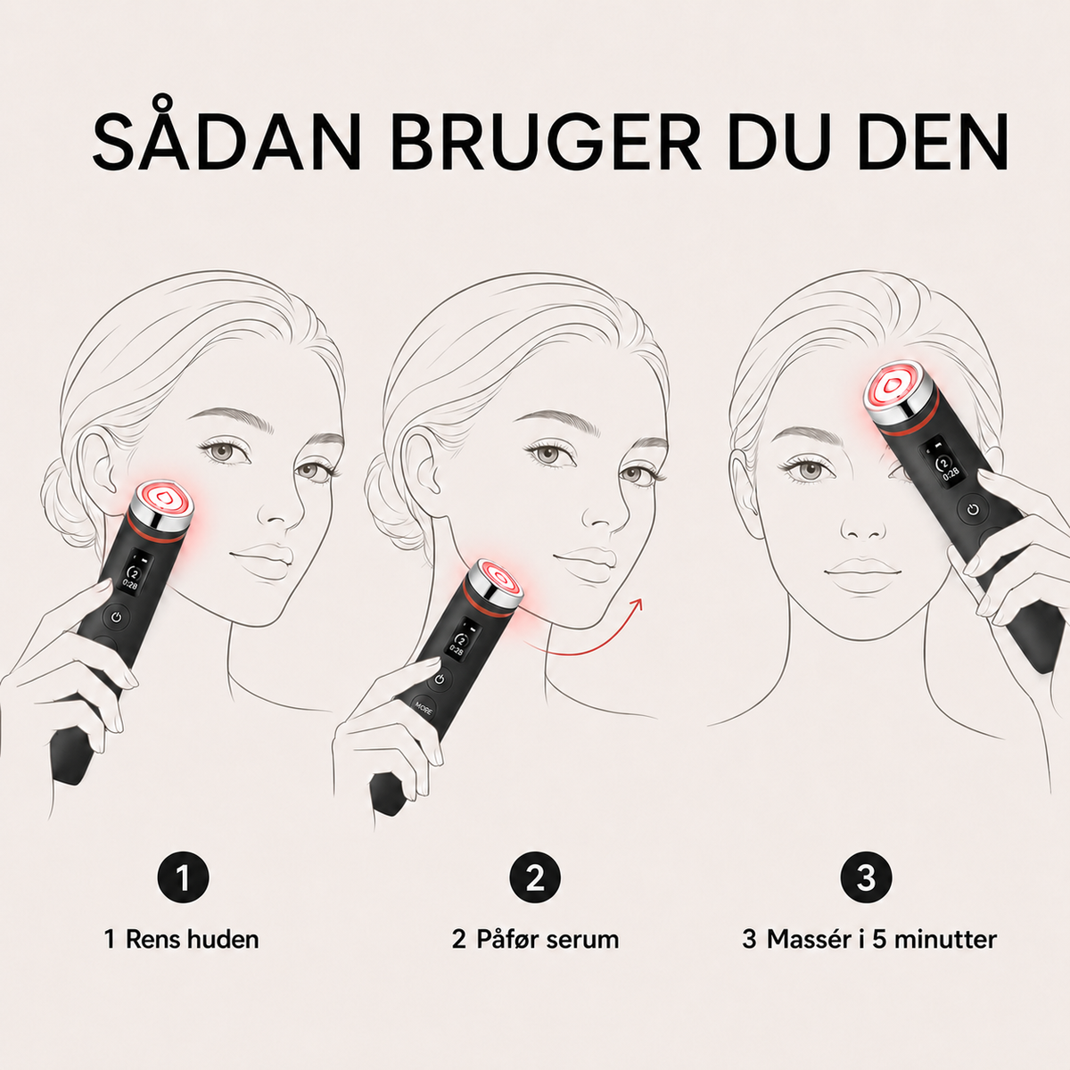 Sådan bruger du den: rens huden, påfør serum, massér i 5 minutter